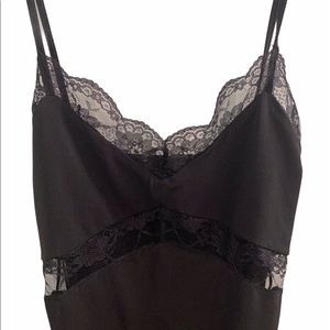 BLACK SATIN/LACE BODYSUIT (NEVER WORN)